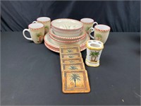 Gibson Palm Tree Dish Set of 11 Pieces, Coasters