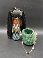 Sangoma Zulu Doll & Miniature Beaded Basket
