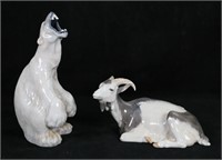 2 Royal Copenhagen Porcelain Figures Goat & Bear
