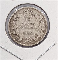 1909 Canada Sterling Silver 10-Cent Coin