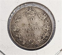 1912 Canada Sterling Silver 10-Cent Coin