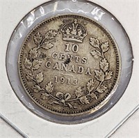 1913 Canada Sterling Silver 10-Cent Coin