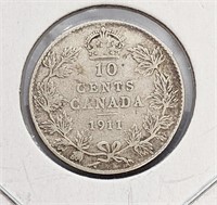 1911 Canada Sterling Silver 10-Cent Coin