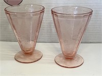 (2) Pink Jeannette Floral Footed Juice Tumblers