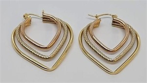 Tri-Color 14KT Gold Heart Earrings