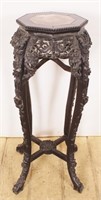Asian Carved Wood Marble Top Plant Stand