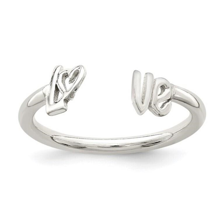 Sterling Silver Polished 'Love' Adjustable Ring