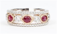 14K TWO TONE DIAMOND AND RUBY LADIES RING