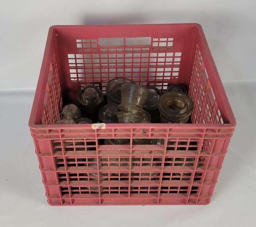 Crate Of Vtg Glass Insulators