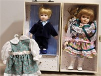 Doll Trunk w/ (2) Porcelain Dolls