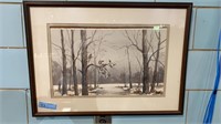 FRAMED WATERCOLOR OF MALLARDS LANDING