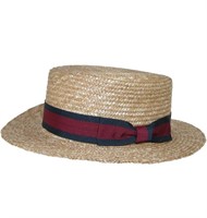 Straw 2 Inch Brim Boater Hat with Navy Band