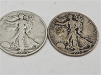 2-1934 S Walking Liberty Half Dollar Coins