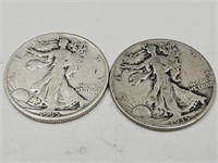 2- 1935 D Walking Liberty Half Dollar Coins
