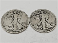 2- 1935 S Walking Liberty Half Dollar Coins