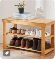 Bamboo Shoe Rack Bench, 3-tier Shoe Shelf