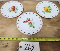 (3) Milkglass, HandPainted Plates