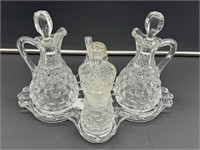 Amerian Fostoria clover leaf condiment set