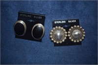 Two Sterling Silver Clip-on Earrings - One w/ Onyx