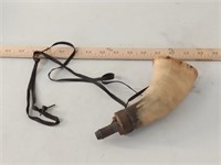 antique steer horn powder flask