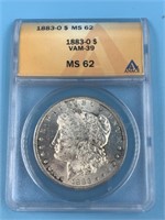 1883 O Morgan silver dollar MS62 by ANACS