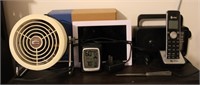 2 Digital Clocks, AT&T Phone, Desk Fan, & Radio