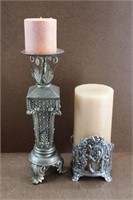 Silver Colored Candle Holders w/ Candles