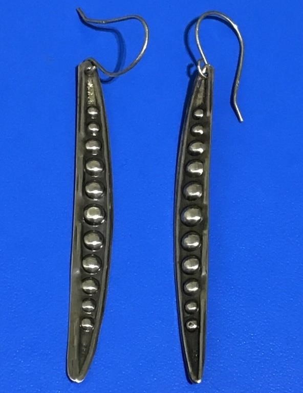Sterling silver earrings 3D 925 Handmade 3" Long