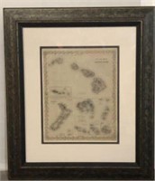 Framed Map of Hawaii w/Certificate