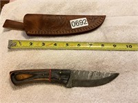 Damascus knife with leather sheath- beautiful