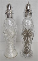 Vtg. Cut Clear Glass Salt Shakers (7" Tall)