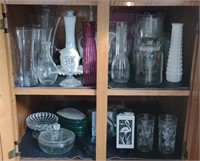 Various Glass Vases & Candle Stick Holders Incl.