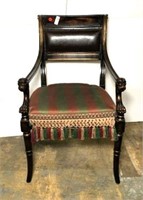 Armchair with Carved Lion Arms, Leather Inset Back