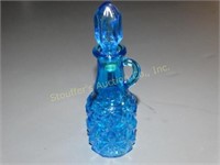 Blue glass bottle w/stopper 5"t