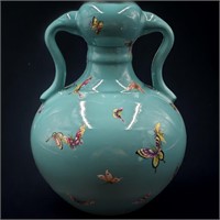 Chinese Turquoise Glazed Famille Rose Two-Handled