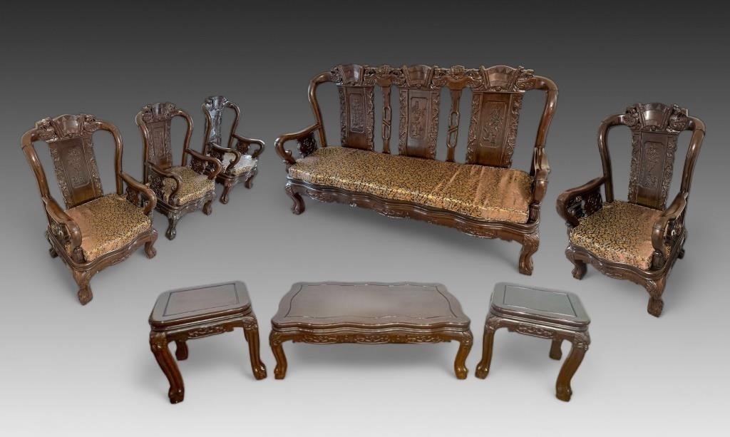 8 PC. CHINESE KAMAGONG WOOD SALA PARLOR SET