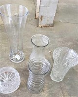 5pc Glass & Crystal Vases