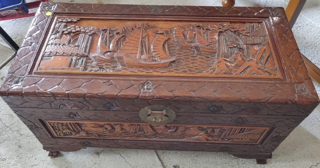 Unique Wooden Carved Trunk
