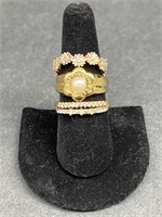 (AW)  Gold Tone Rings With Diamond Color Stones,