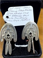 STERLING NAVAJO SHIELD & FEATHER STUD POST ER'S