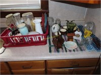 Piggy bank, glassware, plates and misc.
