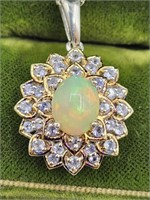 Sterling Silver Diamond & Opal 20in Necklace