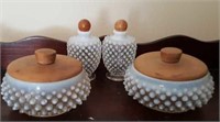 Opalescent hobnail dresser sets