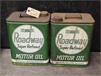 Pair Vintage Roadway Motor Oil Cans