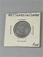 1857 Seated Liberty Quarter (90% Silver).