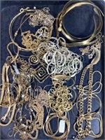 Tray Lot Of Gold Tone Costume Jewelry Necklaces