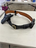 black leather gun belt w/ holster & mag pouch