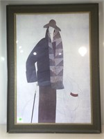 Lg Modigliani style print, lady with cane, framed