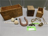 Antique wooden boxes, door knobs, draw pulls, smal