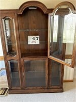 Oak lighted curio cabinet 76"X50"X13"